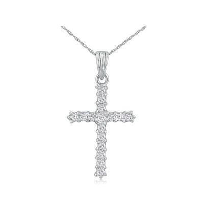 1 Carat Diamond Cross Necklace In Sterling Silver With Free Chain, 18 Inches