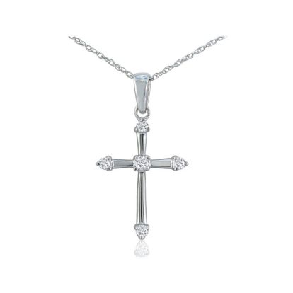 0.05 Carat Diamond Cross Necklace In Sterling Silver With Free Chain, 18 Inches