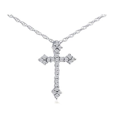 1/6 Carat Diamond Cross Necklace In Sterling Silver With Free Chain, 18 Inches
