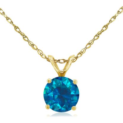 1/2ct Round Brilliant Cut Blue Diamond Pendant in Yellow Gold