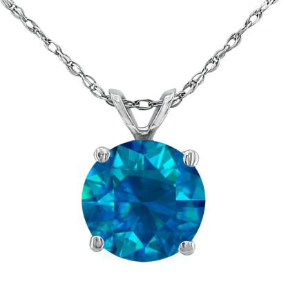 1 1/2ct Blue Diamond Solitaire Pendant, White Gold