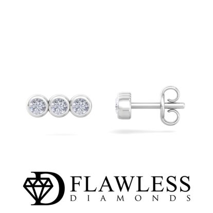 D Flawless Diamonds™ 1/10 Carat Diamond Three Stone Bezel Stud Earrings In Sterling Silver