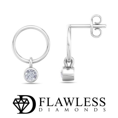 D Flawless Diamonds™ 0.06 Carat Diamond Bezel Circle Earrings In Sterling Silver