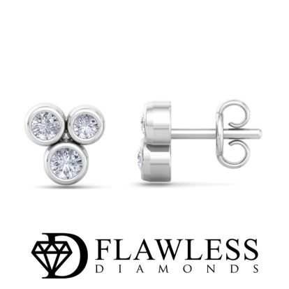 D Flawless Diamonds™ 1/5 Carat Diamond Bezel Set Three Stone Stud Earrings In Sterling Silver