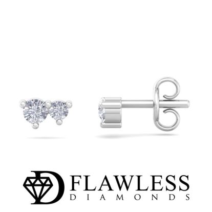 D Flawless Diamonds™ 1/8 Carat Diamond Two Stone Stud Earrings In Sterling Silver
