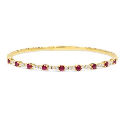 Estate Jewelry 14 Karat Yellow Gold 1 1/2 Carat Ruby and Diamond Tennis Bracelet