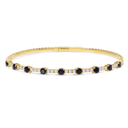 Estate Jewelry 14 Karat Yellow Gold 1 1/2 Carat Sapphire and Diamond Tennis Bracelet