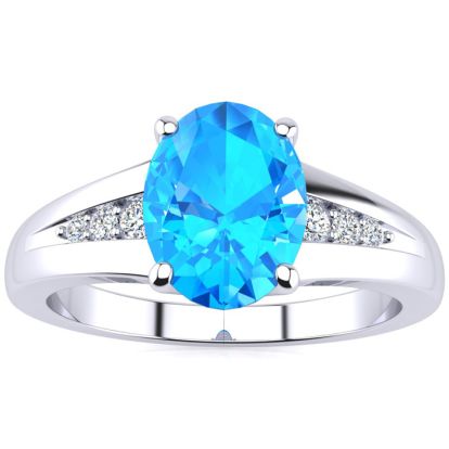 1 1/2ct Oval Shape Blue Topaz and Diamond Ring in 10k White Gold