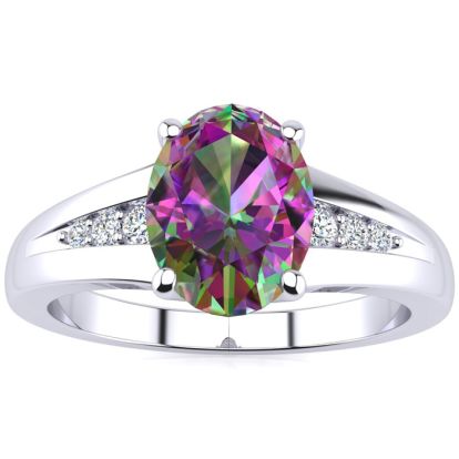 1 Carat Oval Shape Mystic Topaz Ring With Diamonds In 10 Karat White Gold