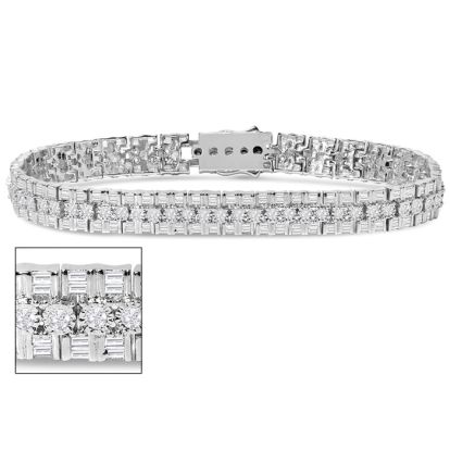 3 Carat Round and Baguette Thick Diamond Bracelet In Sterling Silver, 7 Inches