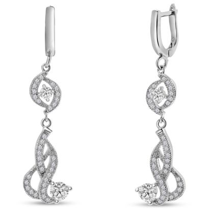 Estate Jewelry Swirl Dangle Drop Earrings In Sterling Silver With Zirconias
