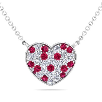 2 Carat Ruby and Lab Grown Diamond Heart Necklace In 14 Karat White Gold, 1 1/2 Inches