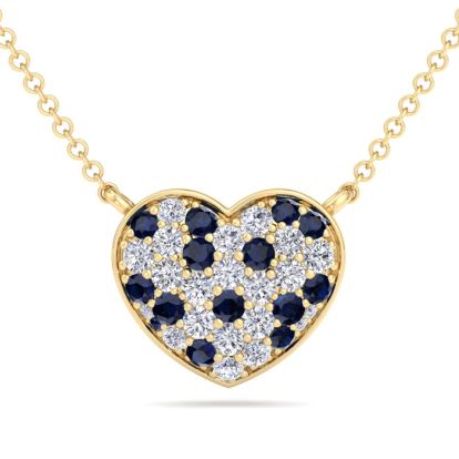 2 Carat Sapphire and Lab Grown Diamond Heart Necklace In 14 Karat Yellow Gold, 1 1/2 Inches