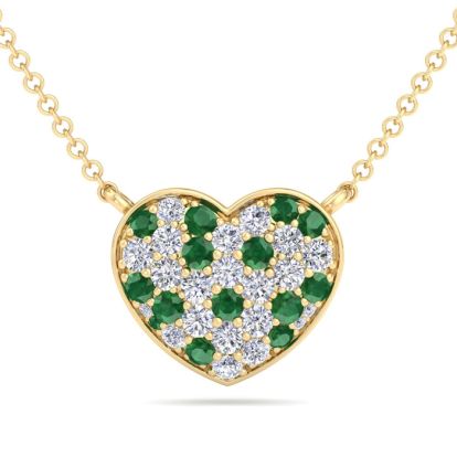 2 Carat Emerald and Lab Grown Diamond Heart Necklace In 14 Karat Yellow Gold, 1 1/2 Inches