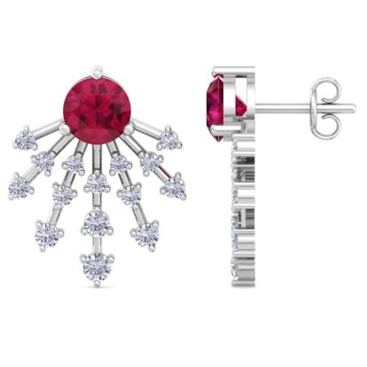 4 1/2 Carat Round Shape Ruby and Lab Grown Diamond Spray Drop Earrings In 14 Karat White Gold