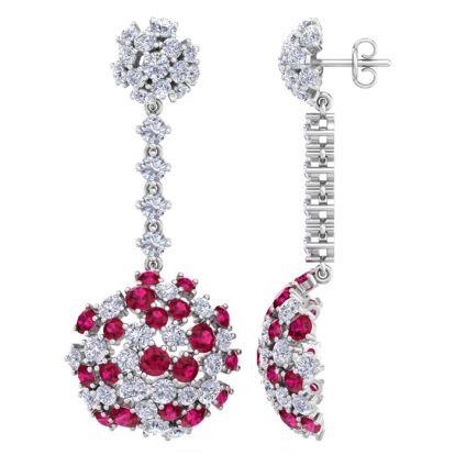 9 1/2 Carat Ruby and Lab Grown Diamond Drop Earrings In 14 Karat White Gold, 2 Inches