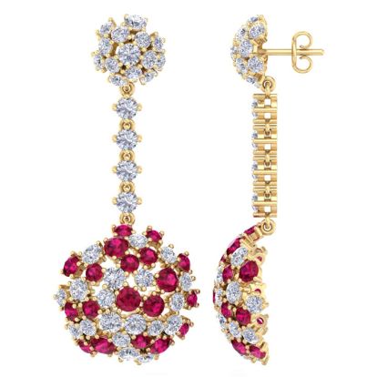 9 1/2 Carat Ruby and Lab Grown Diamond Drop Earrings In 14 Karat Yellow Gold, 2 Inches