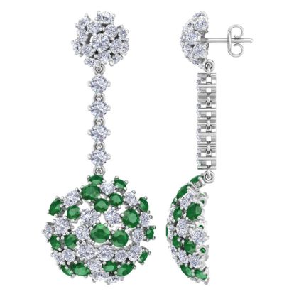 9 1/2 Carat Emerald and Lab Grown Diamond Drop Earrings In 14 Karat White Gold, 2 Inches