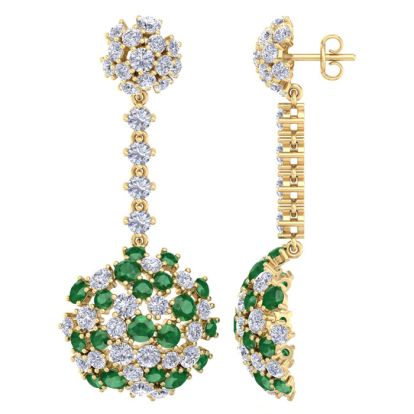 9 1/2 Carat Emerald and Lab Grown Diamond Drop Earrings In 14 Karat Yellow Gold, 2 Inches