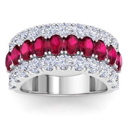 4 Carat Ruby and Lab Grown Diamond Band Ring In 14K White Gold