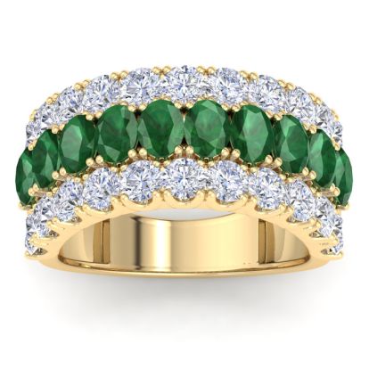 4 Carat Emerald and Lab Grown Diamond Band Ring In 14K Yellow Gold