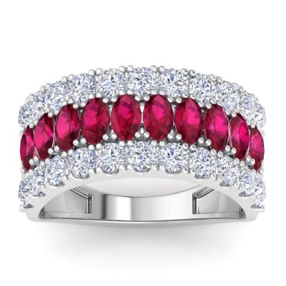 2 Carat Ruby and Lab Grown Diamond Band Ring In 14K White Gold