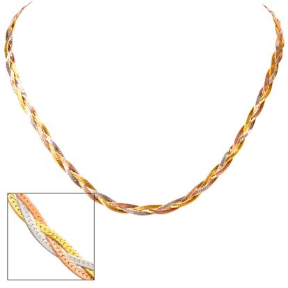 Tricolor Sterling Silver And Gold Overlay Braided Herringbone Necklace, 5mm, 17 Inches