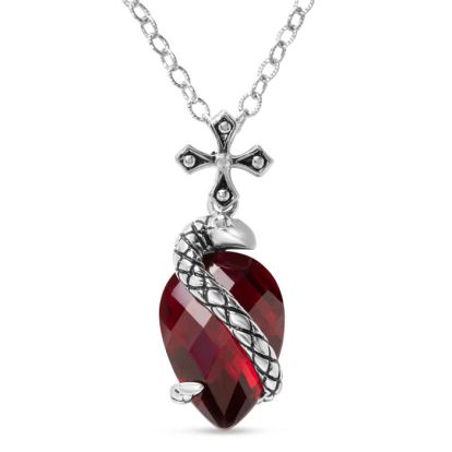 Sterling Silver Created Ruby Gothic Serpent Necklace, 18 Inches