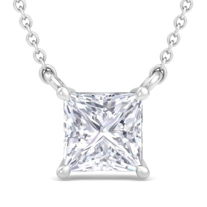 1 Carat Princess Cut Lab Grown Diamond Solitaire Necklace In Sterling Silver