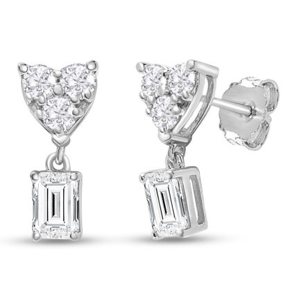 1 1/4 Carat Heart Shape Fancy Lab Grown Diamond Earrings In Sterling Silver