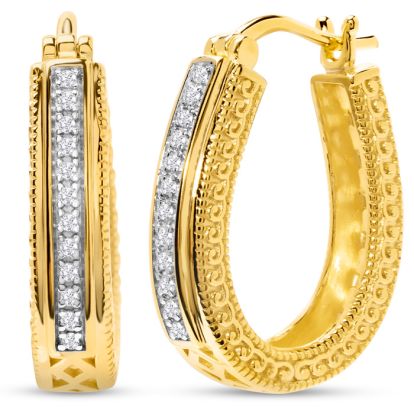 1/10 Carat Chunky Diamond Hoop Earrings In 14K Yellow Gold Over Sterling Silver, 3/4 Inch