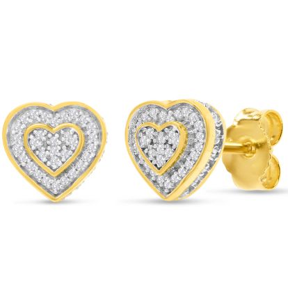 1/10 Carat Pave Diamond Heart Stud Earrings In 14K Yellow Gold Over Sterling Silver