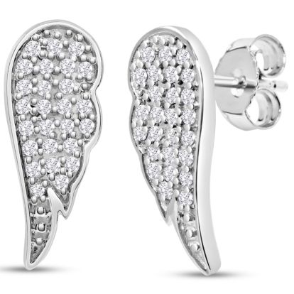 1/4 Carat Diamond Angel Wings Ear Climbers In Sterling Silver