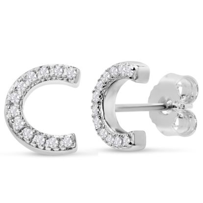 Sterling Silver Letter C Initial Earrings With Diamonds – Personalized Initial Jewelry