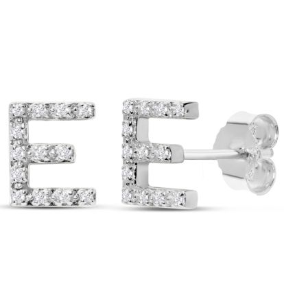 Sterling Silver Letter E Initial Earrings With Diamonds – Personalized Initial Jewelry