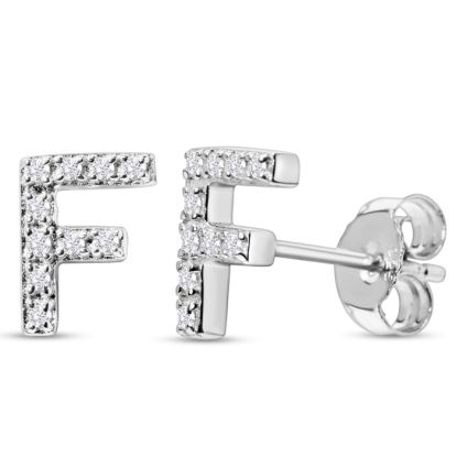 Sterling Silver Letter F Initial Earrings With Diamonds – Personalized Initial Jewelry