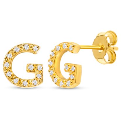 14K Yellow Gold Over Sterling Silver Letter G Initial Earrings With Diamonds – Personalized Initial Jewelry