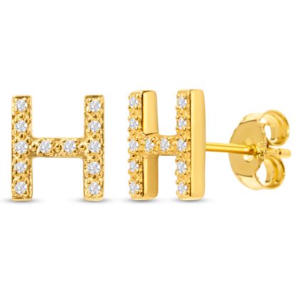 14K Yellow Gold Over Sterling Silver Letter H Initial Earrings With Diamonds – Personalized Initial Jewelry