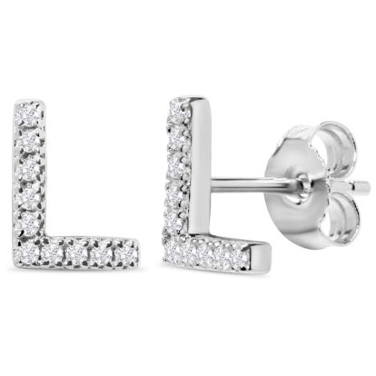 Sterling Silver Letter L Initial Earrings With Diamonds – Personalized Initial Jewelry