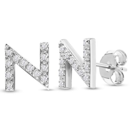 Sterling Silver Letter N Initial Earrings With Diamonds – Personalized Initial Jewelry