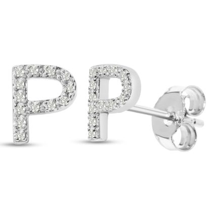 Sterling Silver Letter P Initial Earrings With Diamonds – Personalized Initial Jewelry