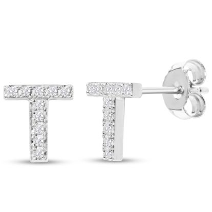 Sterling Silver Letter T Initial Earrings With Diamonds – Personalized Initial Jewelry