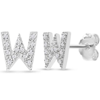 Sterling Silver Letter W Initial Earrings With Diamonds – Personalized Initial Jewelry