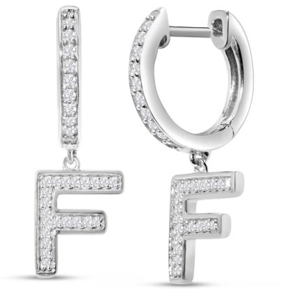 Sterling Silver Letter F Initial Earrings, Diamond Drop Earrings – Personalized Initial Jewelry