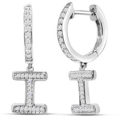 Sterling Silver Letter I Initial Earrings, Diamond Drop Earrings – Personalized Initial Jewelry