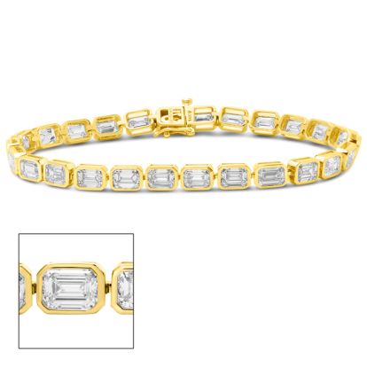 14 Carat Emerald Cut Bezel Set Lab Grown Diamond Tennis Bracelet In 14K Yellow Gold, 7 Inches