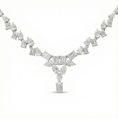 15 Carat Fancy Shape Lab Grown Diamond Tennis Necklace With Drop In 14K White Gold, 16 Inches