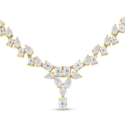 15 Carat Fancy Shape Lab Grown Diamond Tennis Necklace With Drop In 14K Yellow Gold, 16 Inches