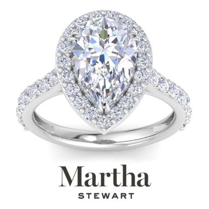 Martha Stewart 4 Carat Pear Shape Lab Grown Diamond Halo Engagement Ring In Sterling Silver