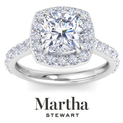Martha Stewart 4 Carat Cushion Cut Lab Grown Diamond Halo Engagement Ring In Sterling Silver